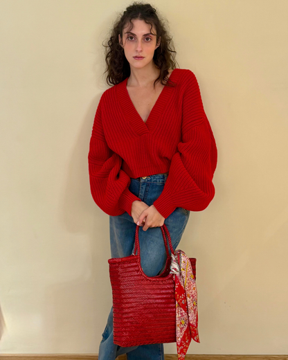 Maglia drop rossa con maniche a palloncino
